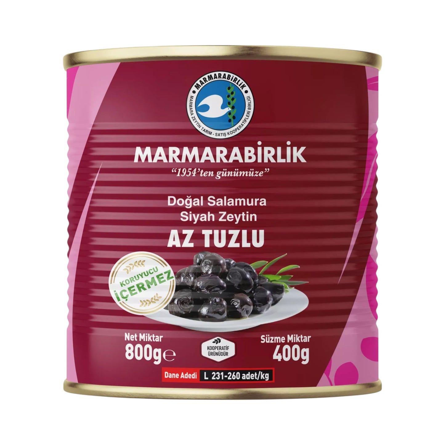 Marmarabirlik Az Tuzlu Doğal Salamura Zeytin L 400 g